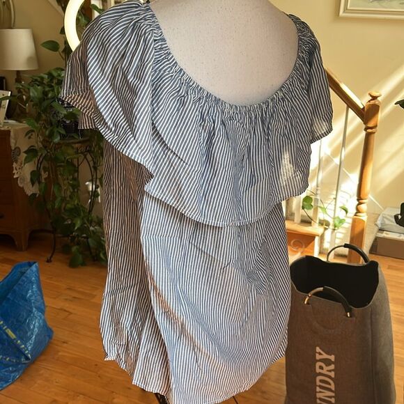 NWT Francesca's Collections Blue Rain Off-the-Shoulder Ruffled Blouse - Picture 7 of 7
